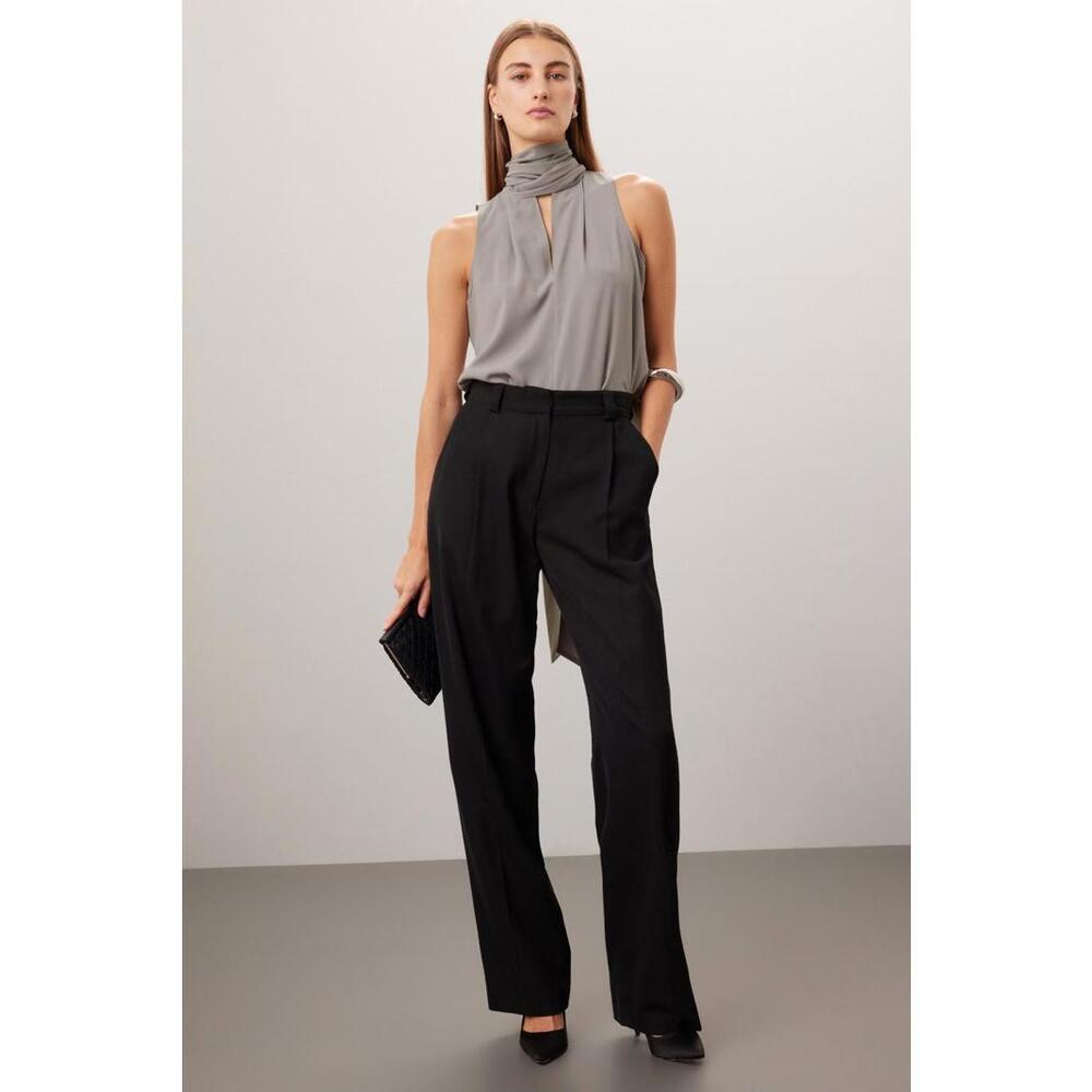 Obando x RTR Gray Georgette Sleeveless Wrap Neck Top Size 2